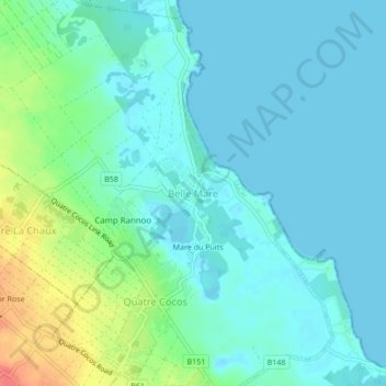 Belle Mare topographic map, elevation, terrain