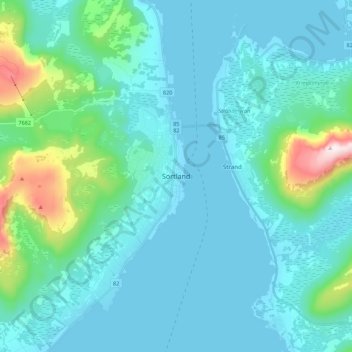 Sortland topographic map, elevation, terrain