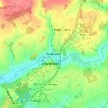Wadesmill topographic map, elevation, terrain