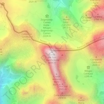 Croda dei Toni topographic map, elevation, terrain