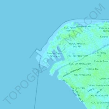 Colonia Puerto Pesquero topographic map, elevation, terrain