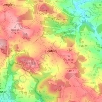 Penting topographic map, elevation, terrain