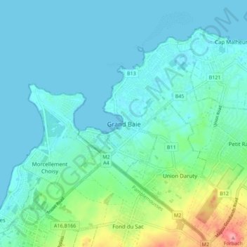 Grand Baie topographic map, elevation, terrain
