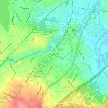 East Walpole topographic map, elevation, terrain