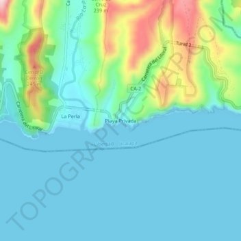 Playa Privada topographic map, elevation, terrain