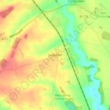 Swayfield topographic map, elevation, terrain