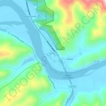Klamath topographic map, elevation, terrain