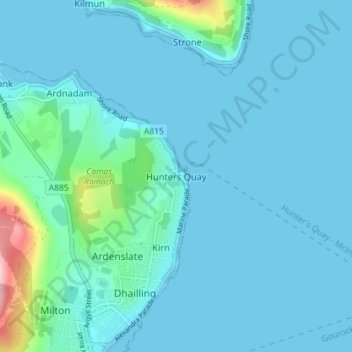 Hunters Quay topographic map, elevation, terrain
