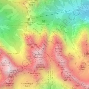 Fleischbank topographic map, elevation, terrain