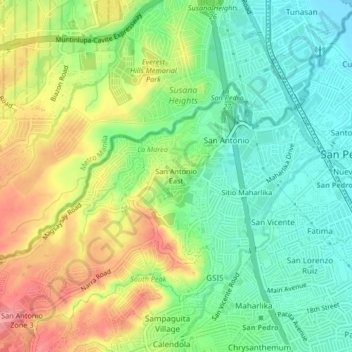 San Antonio East topographic map, elevation, terrain