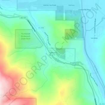 Redcrest topographic map, elevation, terrain