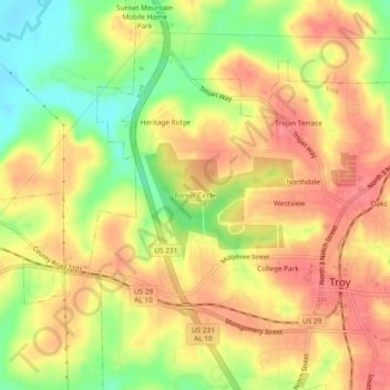 Forest Circle topographic map, elevation, terrain