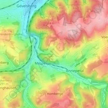 Ober-Ebbinghausen topographic map, elevation, terrain