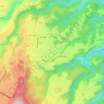 Zona 11 topographic map, elevation, terrain