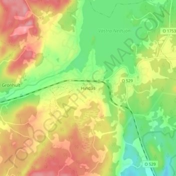 Hindås topographic map, elevation, terrain