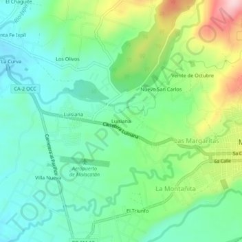 Luisiana topographic map, elevation, terrain