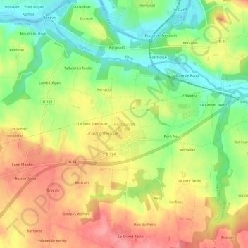 Kergonan topographic map, elevation, terrain