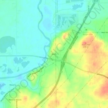 Bluffs topographic map, elevation, terrain