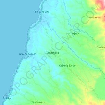 Cinangka topographic map, elevation, terrain