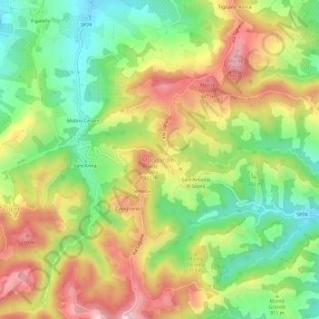 Mongardino topographic map, elevation, terrain