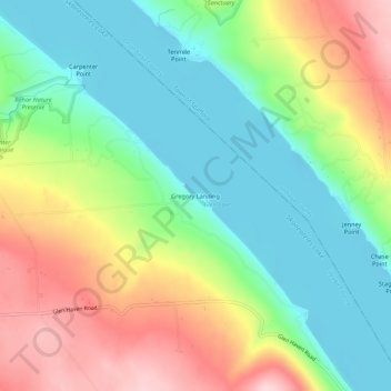 Gregory Landing topographic map, elevation, terrain