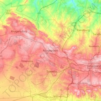 Roodepoort topographic map, elevation, terrain