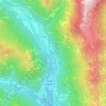 Bruschi topographic map, elevation, terrain