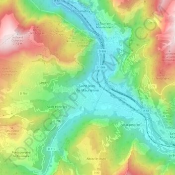 Saint-Jean-de-Maurienne topographic map, elevation, terrain