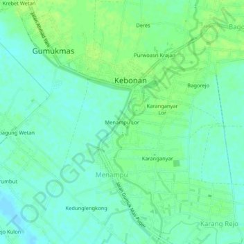 Menampu Lor topographic map, elevation, terrain