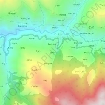 Pandli topographic map, elevation, terrain