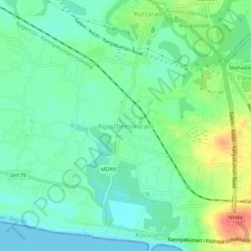 Agastheeswaram topographic map, elevation, terrain