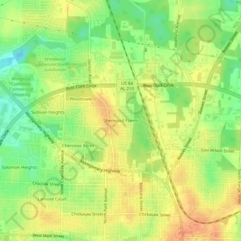 Sherwood Forest topographic map, elevation, terrain