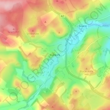 Ashkirk topographic map, elevation, terrain