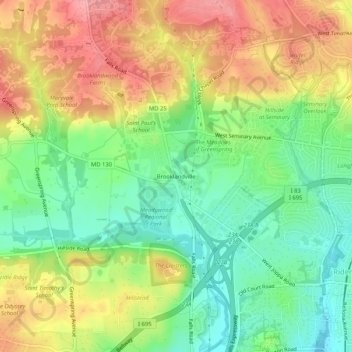 Brooklandville topographic map, elevation, terrain