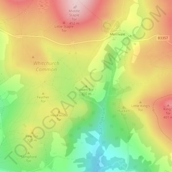 Vixen Tor topographic map, elevation, terrain