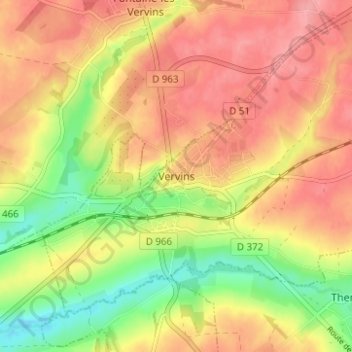 Vervins topographic map, elevation, terrain