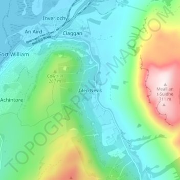 Glen Nevis topographic map, elevation, terrain