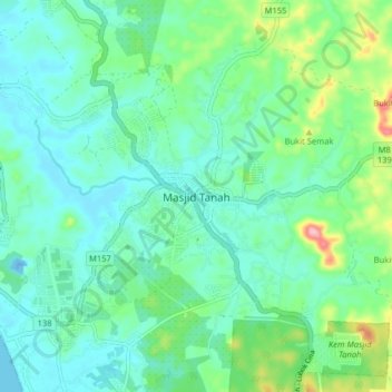 Masjid Tanah topographic map, elevation, terrain