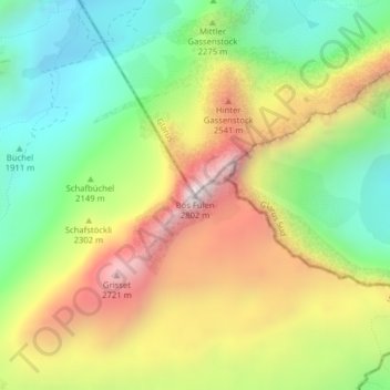 Bös Fulen topographic map, elevation, terrain