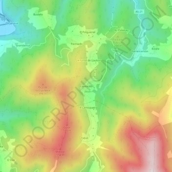 Cereixido topographic map, elevation, terrain
