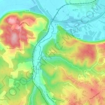 Travail topographic map, elevation, terrain