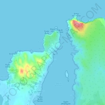 Fornells topographic map, elevation, terrain