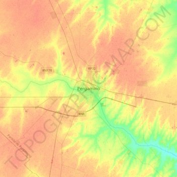 Pergamino topographic map, elevation, terrain