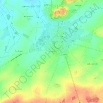 Les Arènes topographic map, elevation, terrain