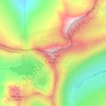 Triple Divide Peak topographic map, elevation, terrain