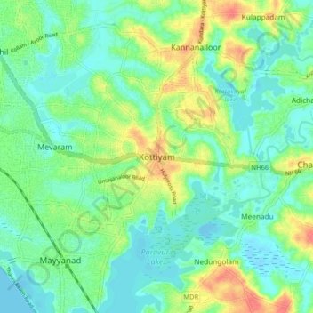 Kottiyam topographic map, elevation, terrain