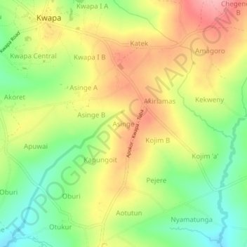 Asinge topographic map, elevation, terrain