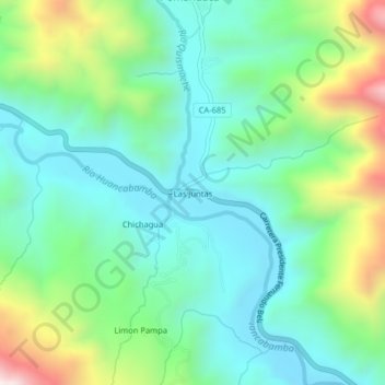 Las Juntas topographic map, elevation, terrain