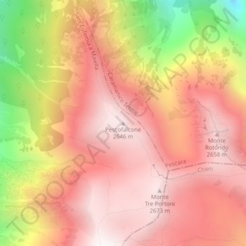 Pescofalcone topographic map, elevation, terrain