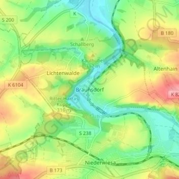Braunsdorf topographic map, elevation, terrain